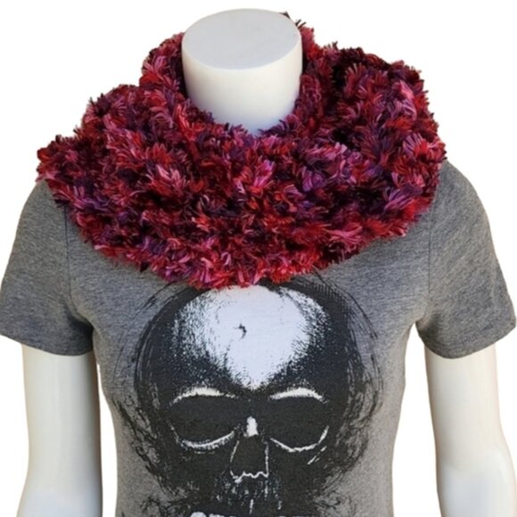 VINTAGE Ombre Red Pink Chenille Feather Scarf Eyelash Fur Long Wrap Super Soft - Picture 14 of 15